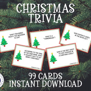 Christmas Trivia Game Christmas Trivia Cards Christmas Party Game Holiday Trivia Card Game Christmas Party Activity Printable image 1