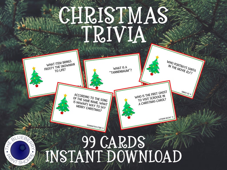 Christmas Trivia Game Christmas Trivia Cards Christmas Party Game Holiday Trivia Card Game Christmas Party Activity Printable image 1