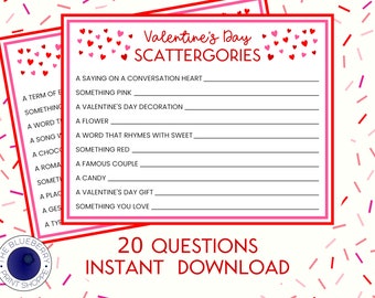 Valentine&#39;s Day Scattergories - Classroom Game - Class Party - Family Fun - Date Night - Printable Game