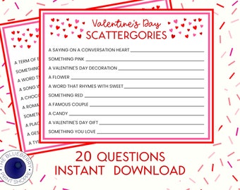 Valentine's Day Scattergories - Classroom Game - Class Party - Family Fun - Date Night - Printable Game