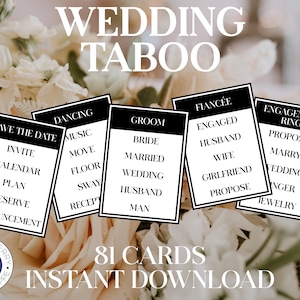 Hochzeit Tabu | Brautparty Spiel | Verlobungsfeier | Verbotene Wörter Spiel | Junggesellinnenabschied Spiel | Errate das Wort | Druckbar
