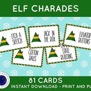 Elfen Filmspiel - Weihnachtsfeier Spiel - 81 Wörter und Sätze aus dem Film ELF auf individuellen Karten für Scharade oder Pictionary - Printable