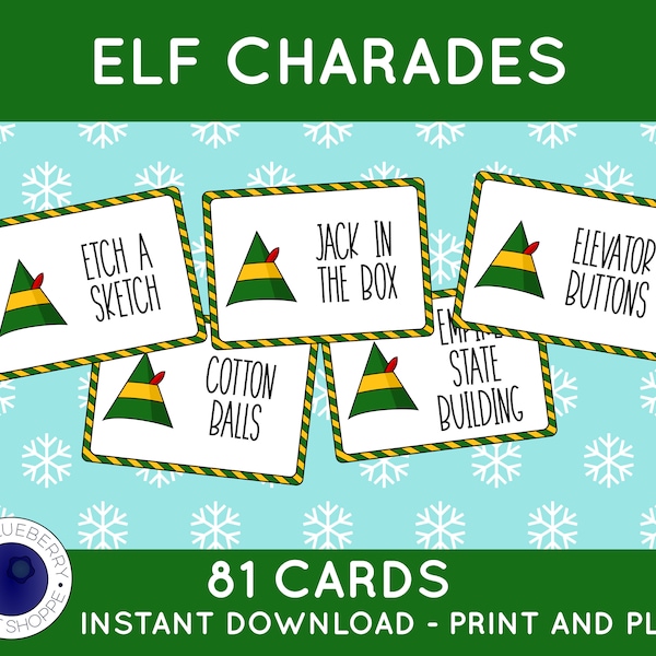 Elf Movie Game - Kerstfeestspel - 81 woorden en zinnen uit de film ELF op individuele kaarten voor Charades of Pictionary - Afdrukbaar