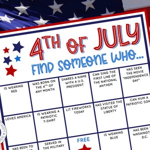 4th of July Find Someone Who Game | Fourth of July Party Icebreaker | Independence Day | Patriotic Game | Fun Printable Game for All Ages