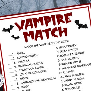 Halloween Vampire Match Game | Halloween Party Game  | Halloween Activity for Adults | Printable