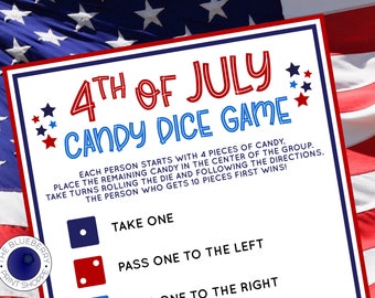 4th of July Candy Dice Game | Independence Day | Fun Activity for Kids and Teens | Print and Play