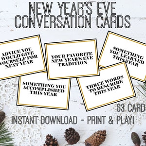 Tarjetas de conversación de Nochevieja - Juego de fiesta de Nochevieja - Actividad de Nochevieja - Charla de mesa - Tarjetas de preguntas