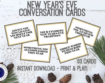 Carte di conversazione di Capodanno - Gioco per la festa di Capodanno - Attività di Capodanno - Discorsi a tavola - Carte con domande