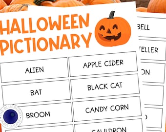 Halloween Pictionary Spiel | 42 Lustige Wörter und Sätze zum Zeichnen oder Spielen | Familienspielabend | Scharade | Halloween Party Spiel | Druckbar