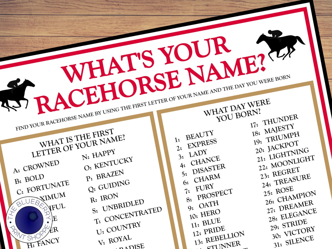 What's Your Racehorse Name Game WITH NAMETAGS & SIGN Etsy