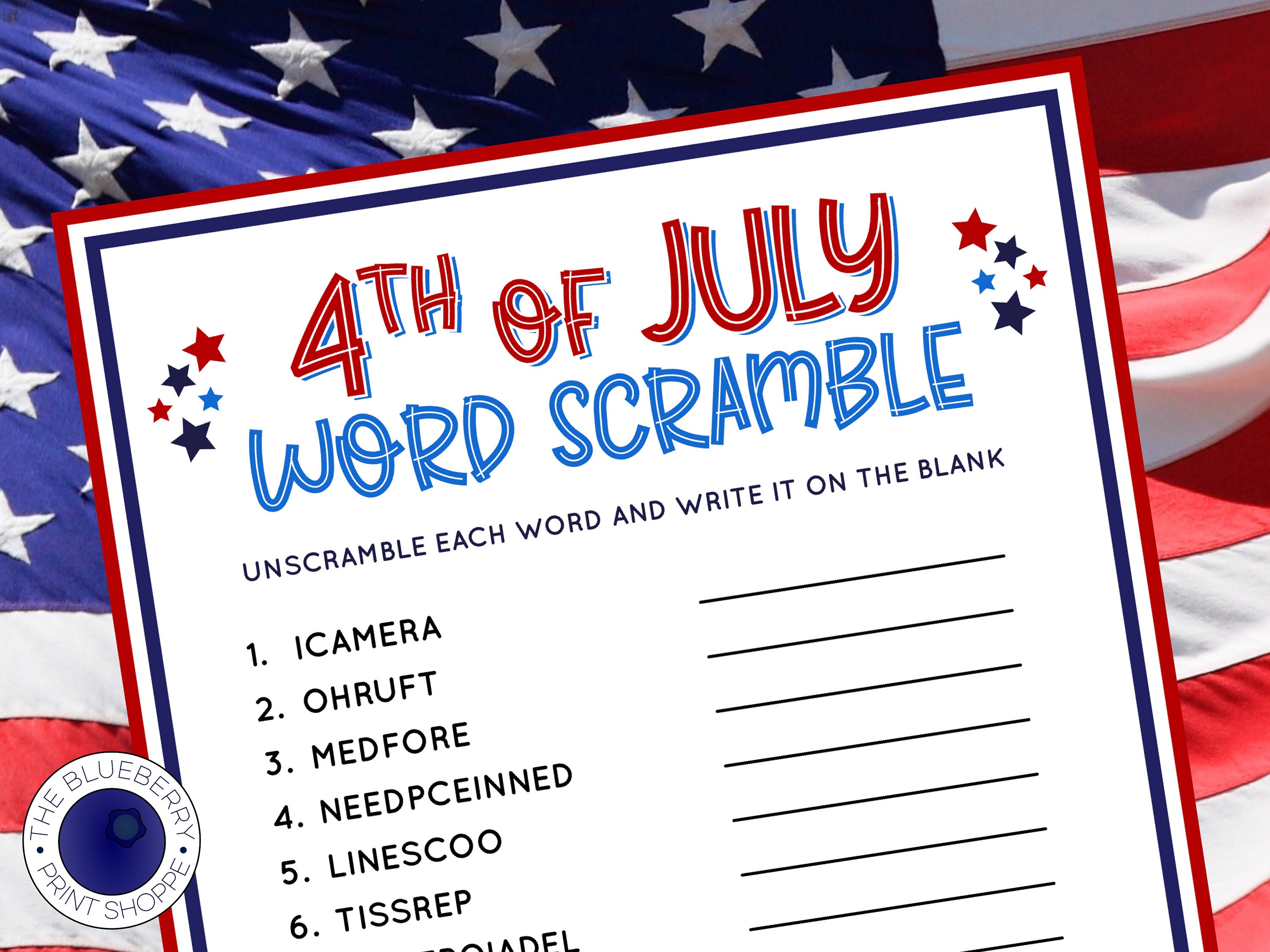 4th of July Word Scramble Game Fourth of July Independence - Etsy