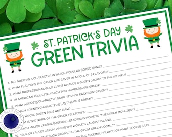 St. Patrick's Day Green Trivia Game | Saint Patrick's Day Party Game | Office Party | St Patricks Day Quiz | St. Paddy's Day Fun | Printable