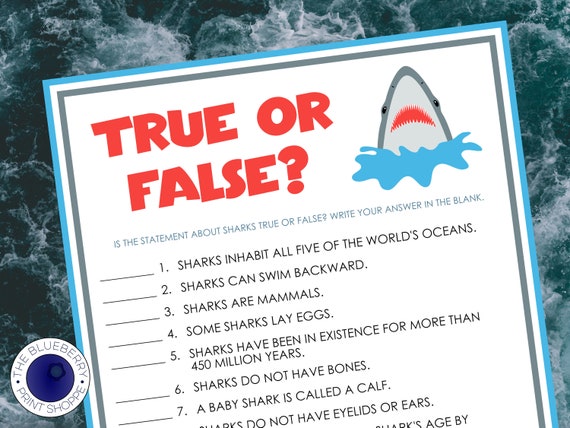 Shark Trivia Game 15 True Or False Questions About Sharks - Etsy