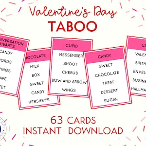 Valentinstag Tabu Spiel | Valentinsspiel | Valentine Party Spiel | Klasse Party | Datum Nachtaktivität | Galentine&#39;s Day | Druckbar