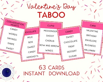 Valentine&#39;s Day Taboo Game | Valentine&#39;s Game | Valentine Party Game | Class Party | Date Night Activity | Galentine&#39;s Day | Printable