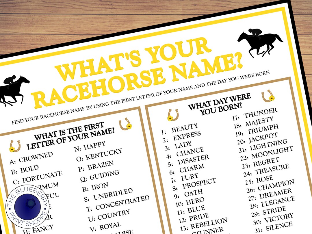 What's Your Racehorse Name Game WITH NAMETAGS & SIGN Preakness Stakes