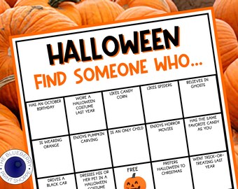 Halloween Finde jemanden, der Spiel | Eisbrecher | Human Bingo Party Spiel | Kennenlernen | Finde den Gast | Mischen und Mischen | Druckbar