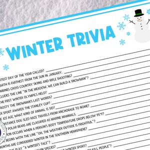 Winter Trivia | Holiday Party Game | Winter Party Game | Printable Trivia | Winter Printable Game