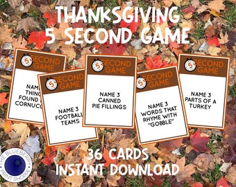 Thanksgiving Game | 5 Second Game | Name 3 Game | Friendsgiving | Turkey Day | Thanksgiving Family Game | After Dinner Activity | Printable
