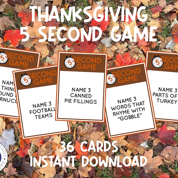 Thanksgiving Game | 5 Second Game | Name 3 Game | Friendsgiving | Turkey Day | Thanksgiving Family Game | After Dinner Activity | Printable