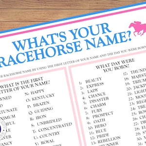 What&#39;s Your Racehorse Name Game WITH NAMETAGS & SIGN | Kentucky Derby Party Game | Birthday Party | Derby Icebreaker Game | Adults/Kids