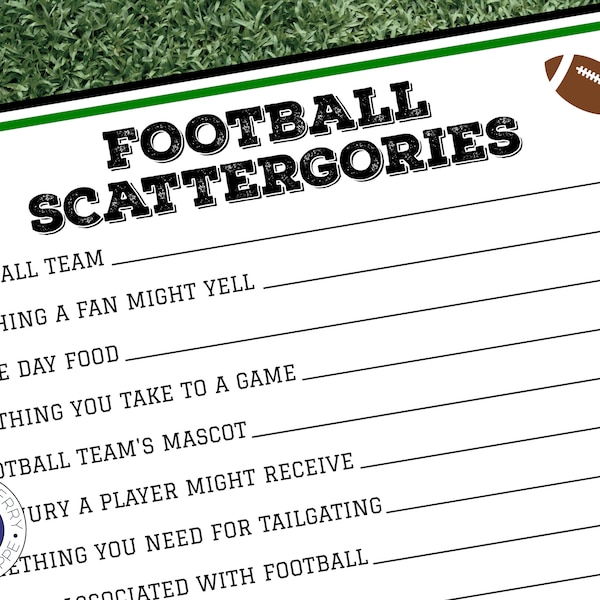 Football Scattergories - Football Party Game - Classroom Game - Super Bowl - Game Day - Printable Game