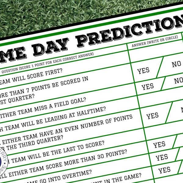 Game Day Predictions - Football Predictions - Prop Bets - Football Party Game - Betting Pool - Super Bowl Game