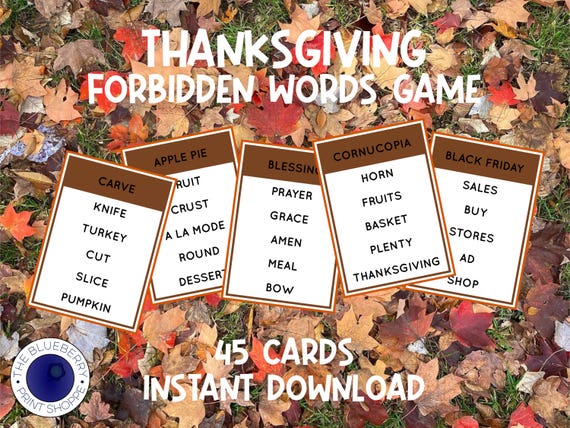 Thanksgiving Forbidden Words | Classroom Game | Class Party | Family Fun | Date Night | Friendsgiving | Printable