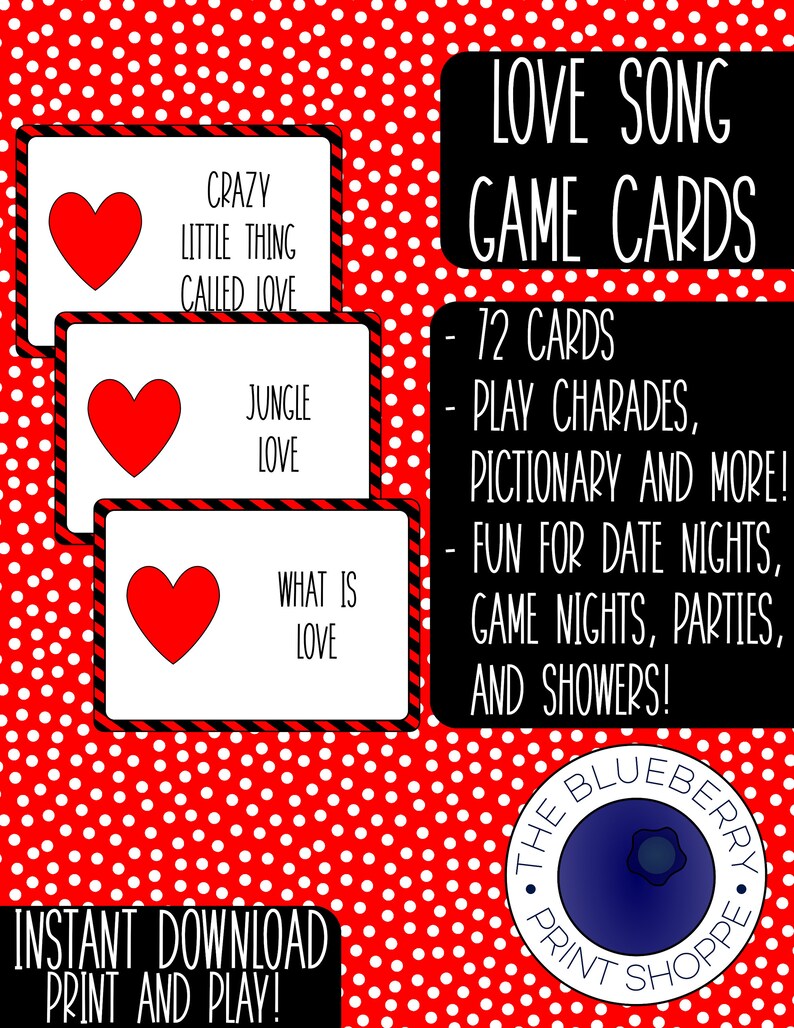 Love Song Printable Game Charades Pictionary | Etsy