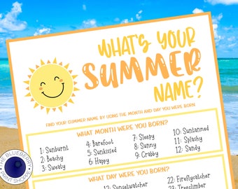 What&#39;s Your Summer Name Game WITH NAMETAGS & SIGN | Summer Name Generator | Summer Break | Icebreaker Game | Kids Party Idea | Printable