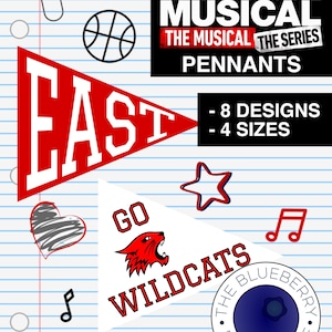 High School Musical Pennants | HSMTMTS Party Decor | East High Wildcats | Locker Decor | Flags | Cupcake Picks | Cake Toppers | Printable