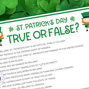 Juego del Día de San Patricio / Trivia verdadera o falsa / Juego de fiesta del Día de San Patricio / Día de San Patricio / Día de San Paddy / Imprimible