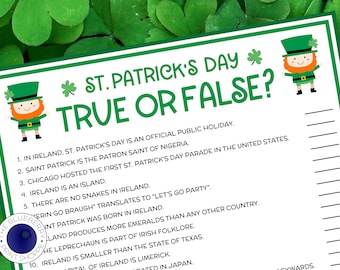St. Patrick's Day Game | True or False Trivia | Saint Patrick's Day Party Game | St Patricks Day | St. Paddy's Day | Printable