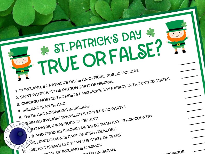 St. Patrick's Day Game | True or False Trivia | Saint Patrick's Day Party Game | St Patricks Day | St. Paddy's Day | Printable image 1