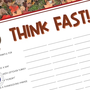 Thanksgiving Think Fast Game | Thanksgiving Name 3 Game | Thanksgiving Game | Fun Friendsgiving Game | Family Game | Activity Printable