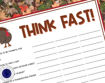 Thanksgiving Think Fast Game | Thanksgiving Name 3 Game | Thanksgiving Game | Fun Friendsgiving Game | Family Game | Activity Printable