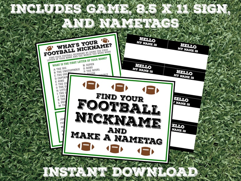 What's Your Football Nickname What's Your Name Game Etsy