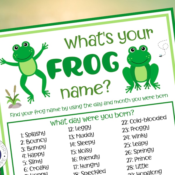 What's Your Frog Name Game with Name Tags & Sign | Leap Day Game | Frog Game | Frog Name Generator | Frog Theme Icebreaker Game | Printable