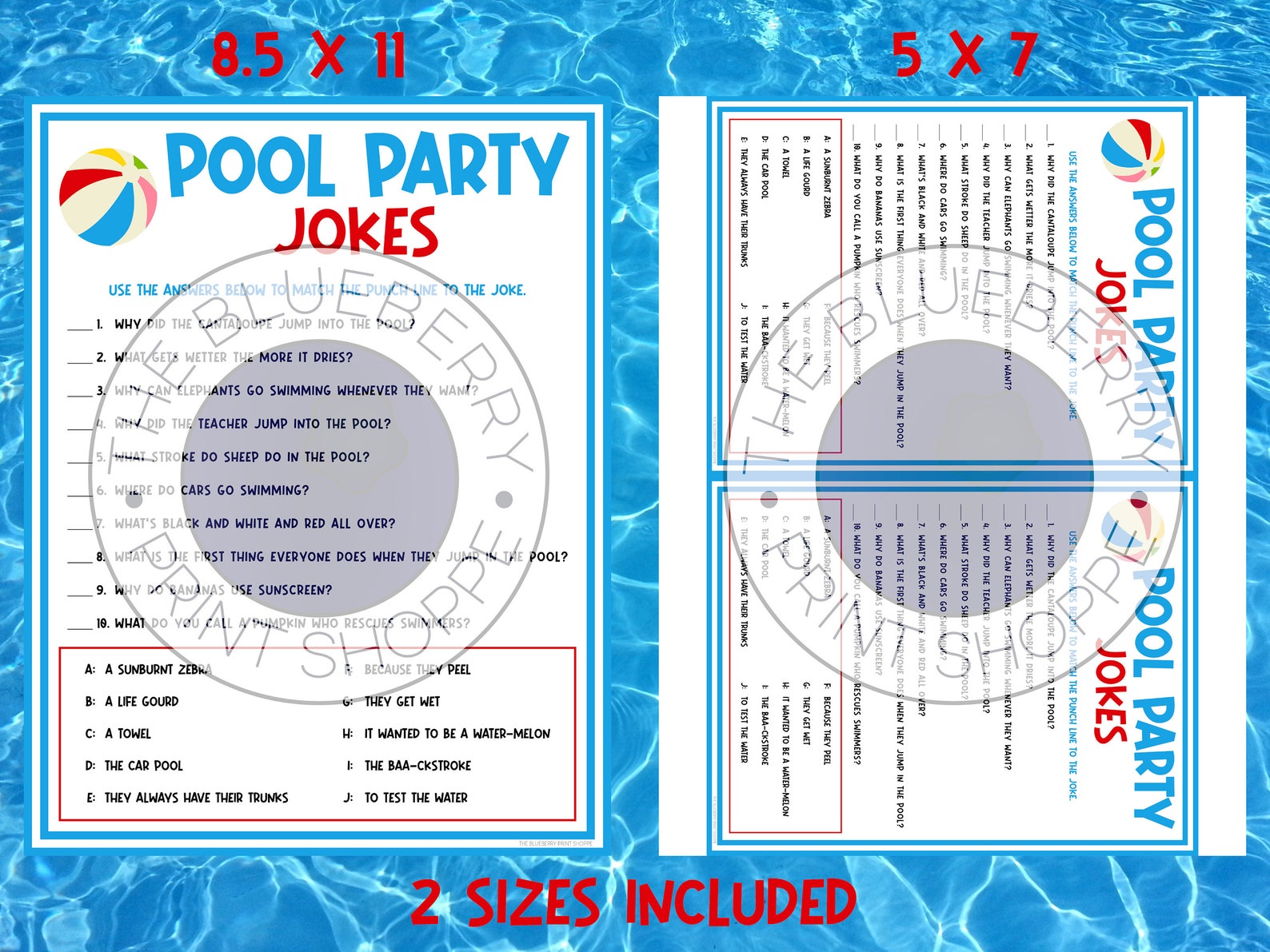 Pool Party Jokes Pool Party Activity Swimming Riddles Etsy