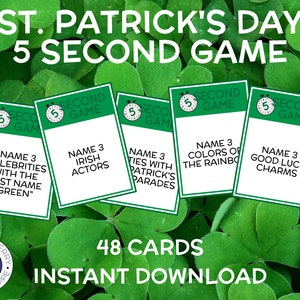 St. Patrick's Day Spiel | 5 Sekunden Spiel | Name 3 Dinge | St. Patricks Day Spaß | Denk schnell Spiel | St. Paddy's Day Party-Spiel | Druckbar