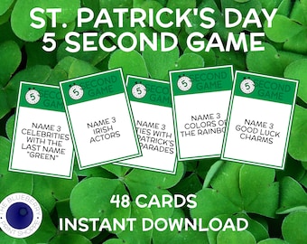 St. Patrick's Day Game | 5 Second Game | Name 3 Things | Saint Patrick's Day Fun  | Think Fast Game | St. Paddy's Day Party Game | Printable