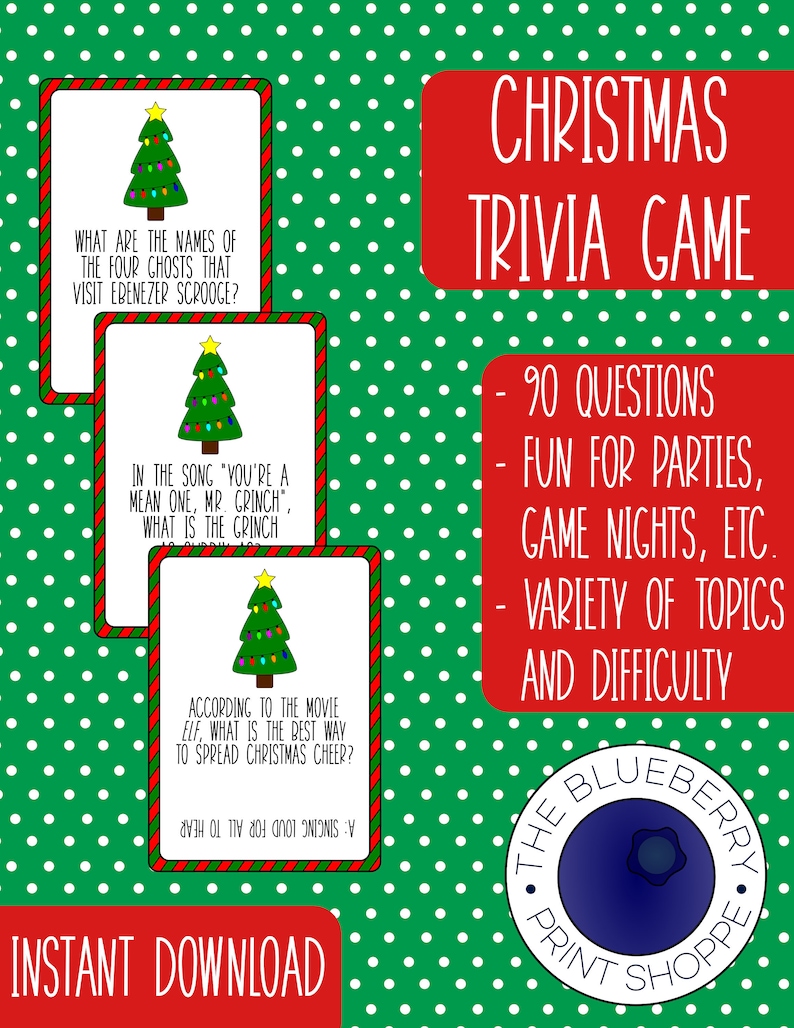 Christmas Trivia Game PRINTABLE CARDS Christmas | Etsy
