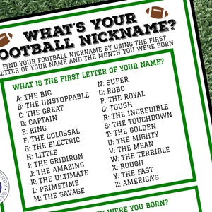 What&#39;s Your Football Nickname? | What&#39;s Your Name Game | Football Name Game | Football Party Game | Super Bowl | Big Game | Game Day
