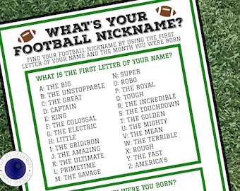 What's Your Football Nickname? | What's Your Name Game | Football Name Game | Football Party Game | Super Bowl | Big Game | Game Day