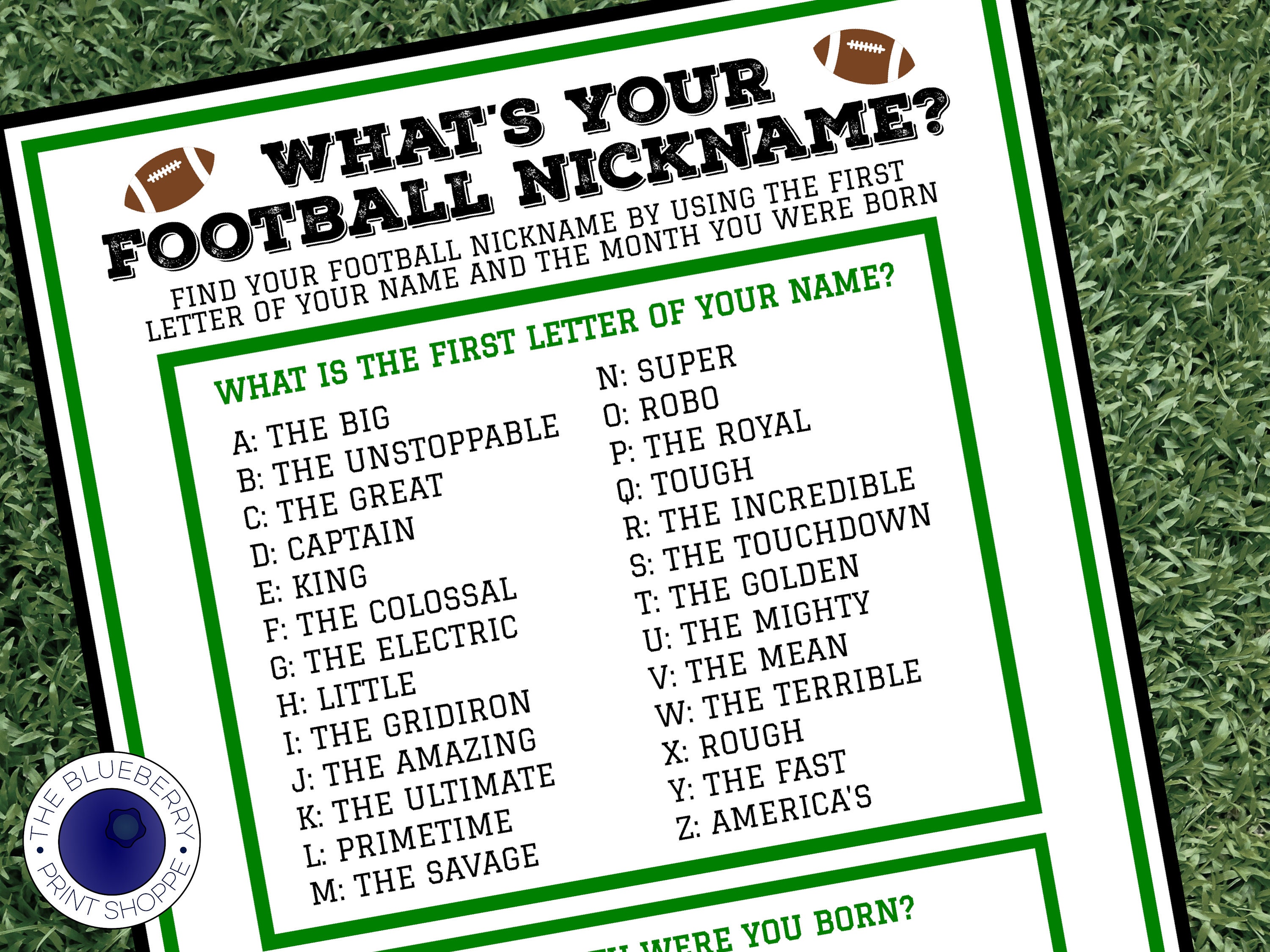 Football Game: What's Your Football Nickname? | Football Name Game ...
