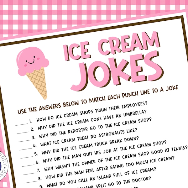 Ice Cream Jokes | Ice Cream Party Game | Ice Cream Social | Summer Party Game | Sundae Bar | Printable Game