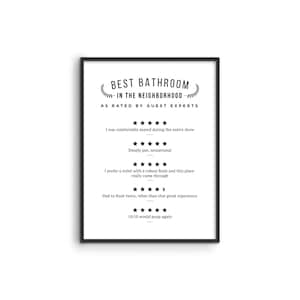 Impresión divertida para el baño: Letrero con reseñas de huéspedes - Haus and Hues