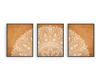Gold Mandala Wall Art Prints: Set of 3 Boho Home Decor