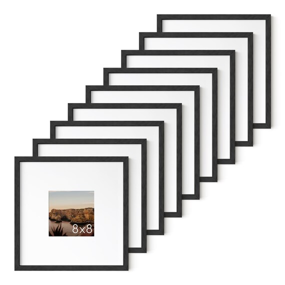 8x8 / 8 x 8 Picture Frame Satin Black .. 2'' wide with a 2'' double mat