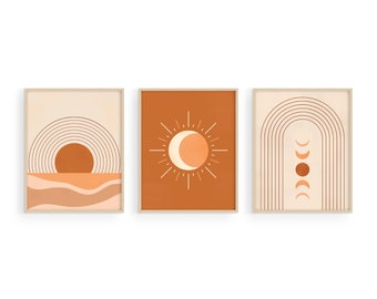 Mid Century Modern Art Print Set: Boho Terracotta Decor, Set of 3